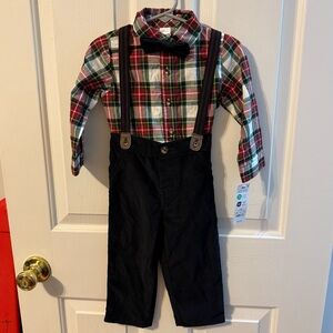Carter's Multicolor Plaid Shirt with Black Suspender Pants